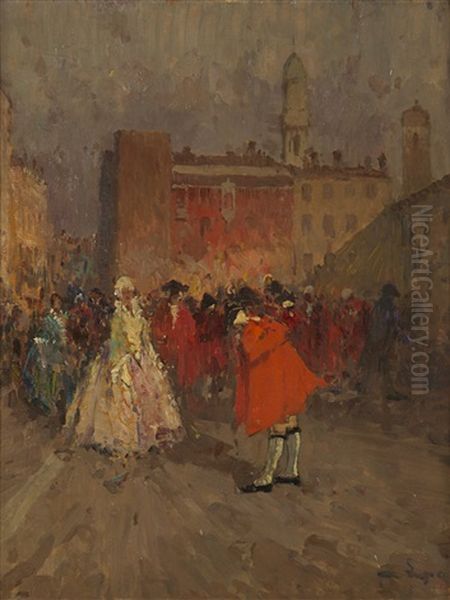 Piazza Con Figure In Maschera Oil Painting by Alessandro Lupo