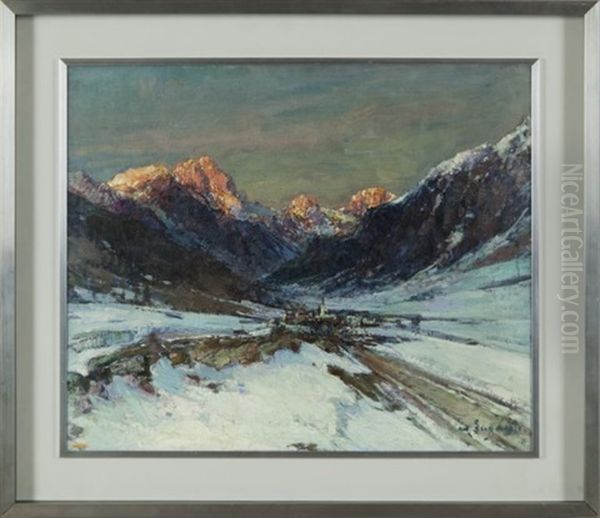 Tramonto Invernale Tra Le Dolomiti Oil Painting by Alessandro Lupo