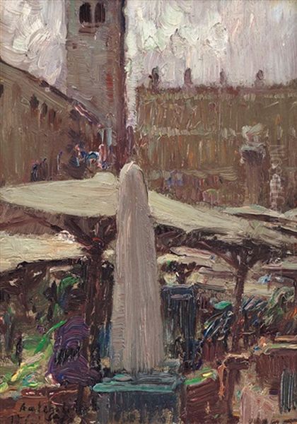 Mercato In Piazza Delle Erbe A Verona Oil Painting by Alessandro Lupo