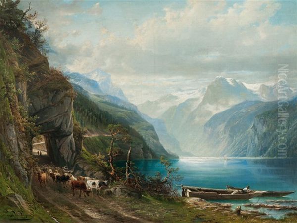 Alpine Idyl Oil Painting by Gerard Joseph Adrian van Luppen