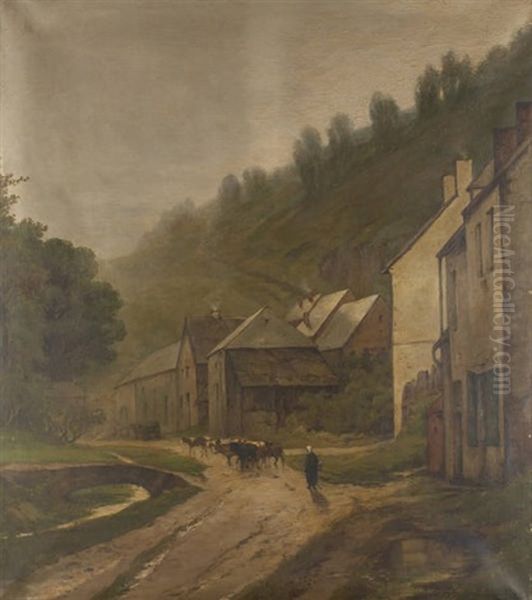 Le Retour Du Troupeau Au Village Oil Painting by Gerard Joseph Adrian van Luppen