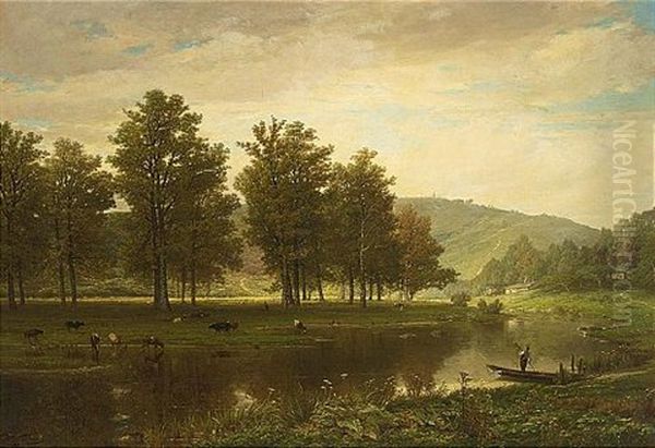 A Peaceful Summer Day Oil Painting by Gerard Joseph Adrian van Luppen