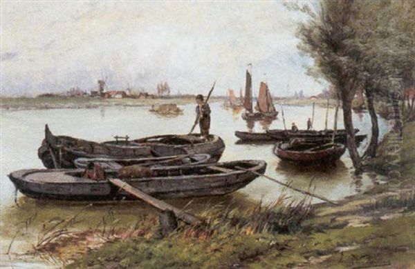 Boten Op De Schelde Oil Painting by Gerard Joseph Adrian van Luppen