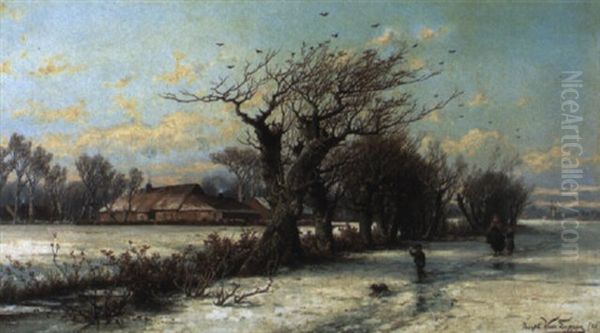 Winter In De Omgeving Van Antwerpen Oil Painting by Gerard Joseph Adrian van Luppen