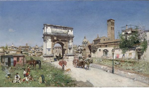 The Arch Of Titus, Rome Oil Painting by Joaquin Luque Rosello