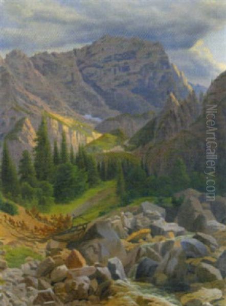 Alpengipfel Oil Painting by Rudolf von Luerzer-Zechenthall