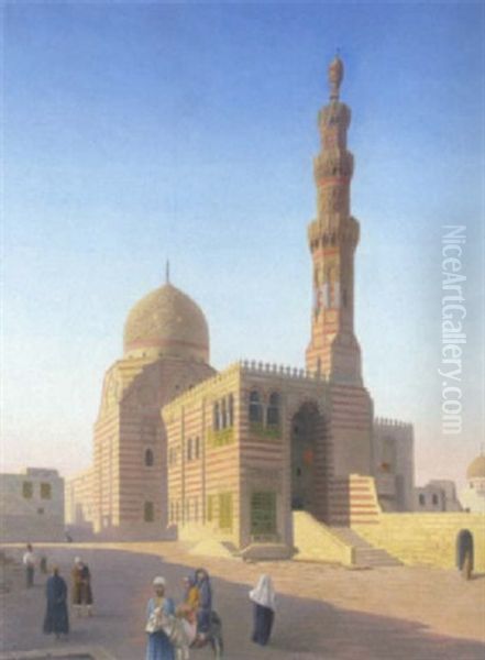 Kairo - Grabmoschee Des Kait Bey Mit Staffage Oil Painting by Rudolf von Luerzer-Zechenthall