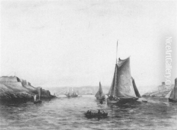 Approaching Plymouth Sound; And                             Ship Hove To For At Pilot Oil Painting by Henry A. Luscombe