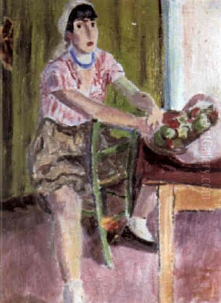 Junge Frau Mit Fruchtekorb Oil Painting by Otto Luessi