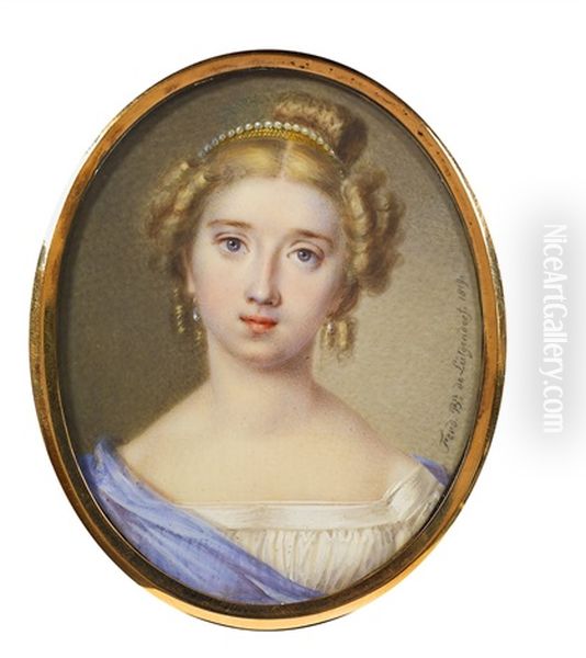 A Portrait Miniature Of Princess Katharina Vassilchikov Aged 17 Oil Painting by Ferdinand von Luetgendorff