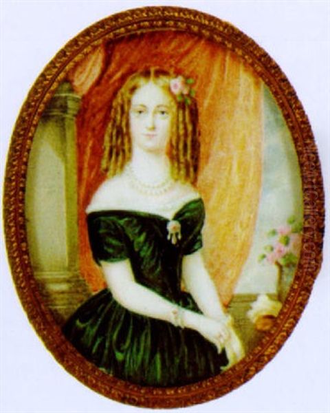 Halbbildnis Einer Dame Im Grunen Kleid Vor Einem Vorhang Stehend Oil Painting by Ferdinand von Luetgendorff