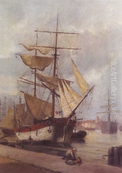 Im Hafen Von Triest Oil Painting by Leo von Luetgendorff-Leinburg