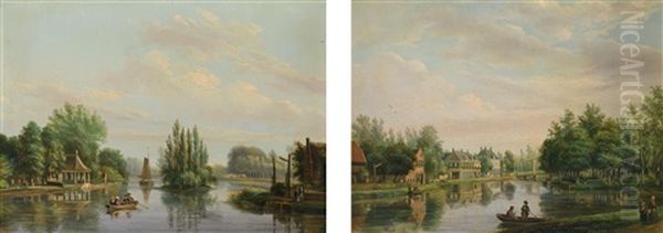 Gegenstucke: Ansichten Vom Kanal In Loenen Aan De Vecht Oil Painting by Petrus Josephus Lutgers