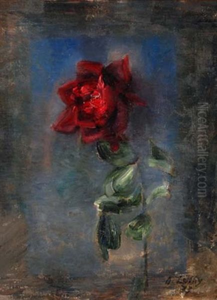 Stillleben Mit Rose Oil Painting by Johannes Luethi