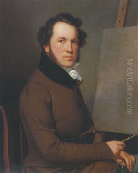 Selbstportrait (?) Mit Malstift Und Brille Oil Painting by Johannes Luethy