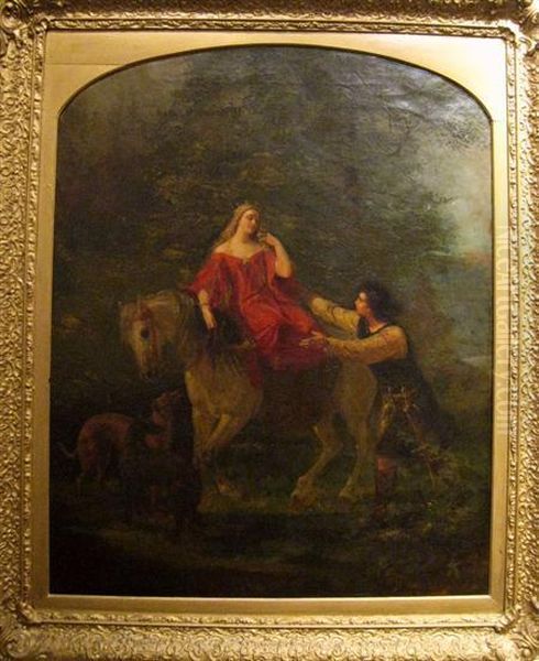 Thomas The Rhymer Meeting The Queen Of Elfland Oil Painting by Johann Baptiste Berdelle