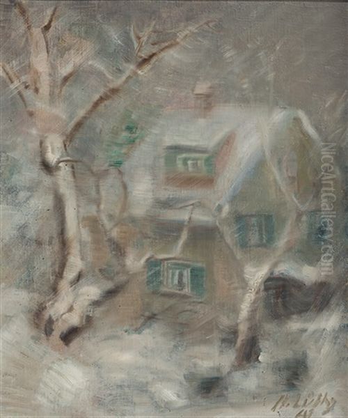 Kleines Haus In Schneebedeckter Landschaft Oil Painting by Oscar Wilhelm Luethy