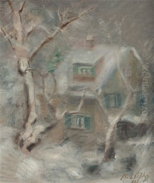 Kleines Haus In Schneebedeckter Landschaft Oil Painting by Oscar Wilhelm Luethy