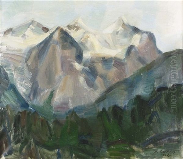 Blick Auf Well- Und Wetterhorn Oil Painting by Oscar Wilhelm Luethy