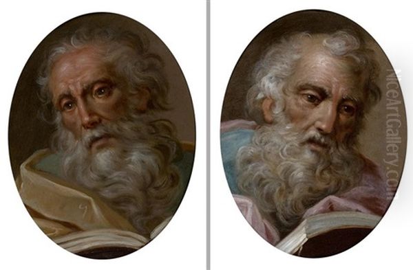 Tetes D'hommes (pair) Oil Painting by Benedetto Luti