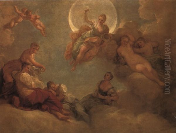 Personifications Of Diana, Goddess Of The Moon, Earth And Underworld Oil Painting by Benedetto Luti