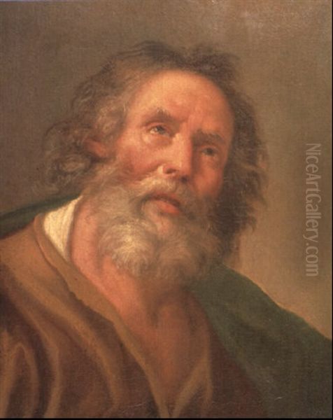 Bearded Philosopher Wearing A Brown Tunic And Green Cloak Oil Painting by Benedetto Luti