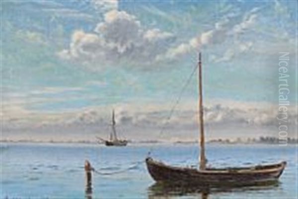 Cloudy Summer Day At Nykobing Falster Oil Painting by Mathias Jakob Frederik Luetken