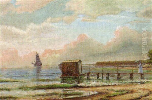 The Bathing Point Oil Painting by Mathias Jakob Frederik Luetken