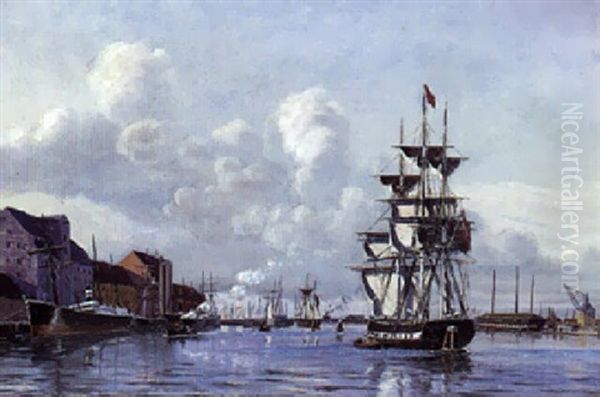 Parti Fra Kobenhavs Havn Med  Christian Iv's Mastekran Oil Painting by Mathias Jakob Frederik Luetken