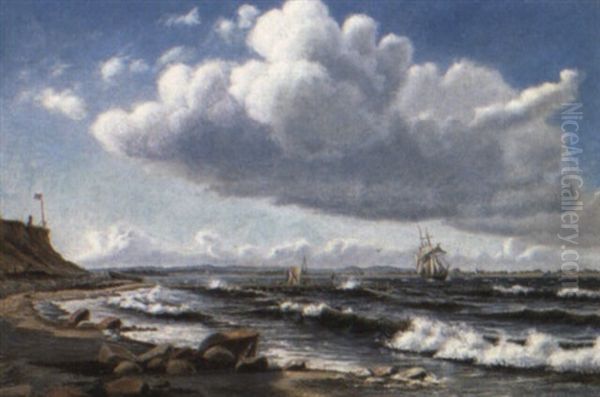 Sailing Vessels Off The Danish Coast Oil Painting by Mathias Jakob Frederik Luetken