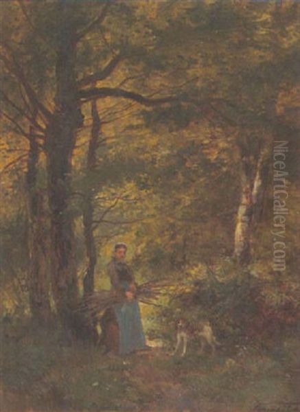 Reisigsammlerin Im Laubwald Oil Painting by Fernand Lutscher