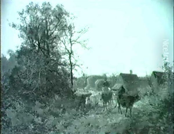 Reiter Mit Kuhen Auf Dem Feldweg Oil Painting by Fernand Lutscher