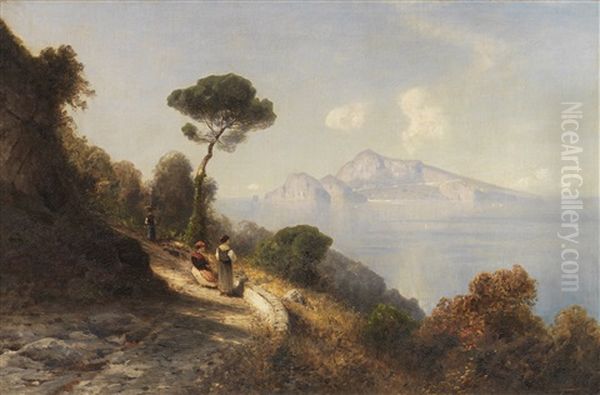 Italienische Kustenlandschaft, Im Hintergrund Die Berge Von Capri Oil Painting by Ascan Lutteroth