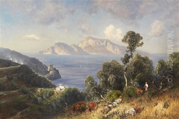 Italienische Kustenlandschaft Mit Blick Auf Capri Oil Painting by Ascan Lutteroth