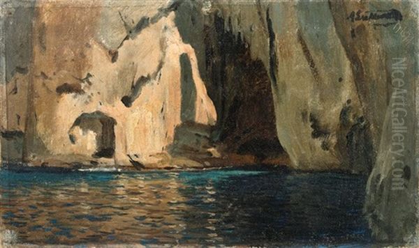 Einfahrt Zur Blauen Grotte Auf Capri Oil Painting by Ascan Lutteroth