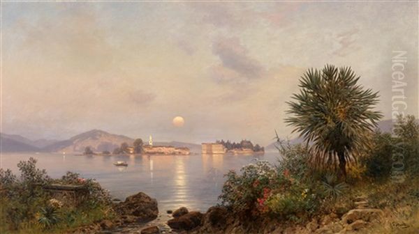 Abendstimmung Bei La Baghera Mit Blick Auf Die Isola Bella Oil Painting by Ascan Lutteroth