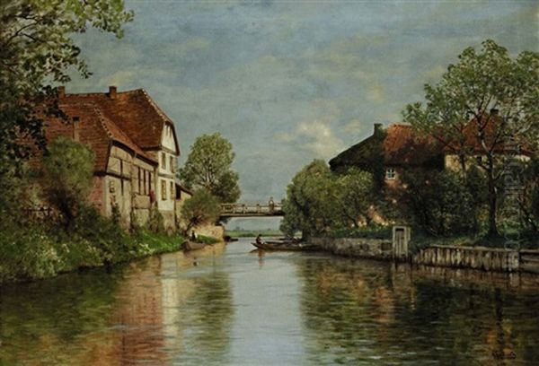 Hauser Am Fluss Oil Painting by Ascan Lutteroth