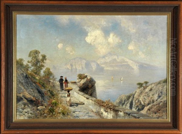 Felsenweg Auf Capri Mit Personen by Ascan Lutteroth