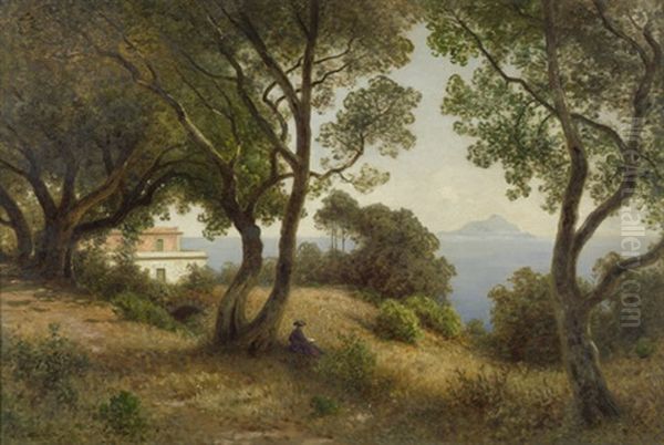 Blick Von Einer Anhohe Bei Porto D'anzio Nach Suden Auf Den Monte Circeo Oil Painting by Ascan Lutteroth