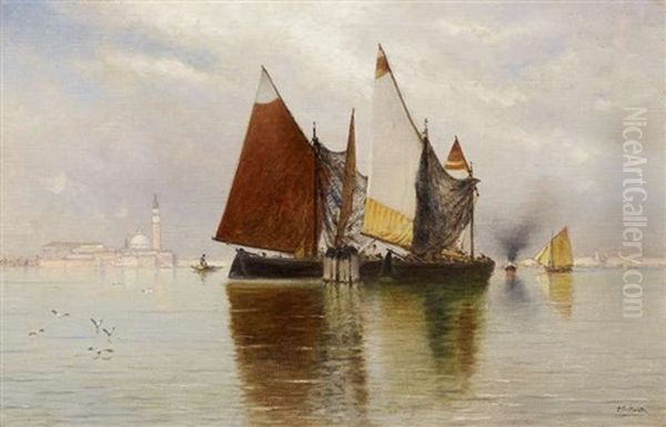 Sommertag In Der Lagune Vor Venedig. Links Die Isola Di San Giorgio Maggiore Oil Painting by Ascan Lutteroth