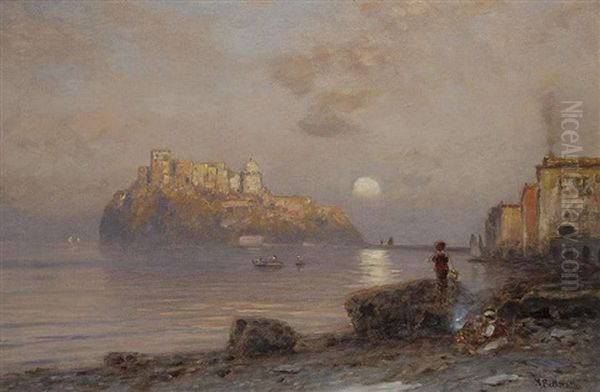 Abendstimmung Am Castello Aragonese Bei Ischia Oil Painting by Ascan Lutteroth