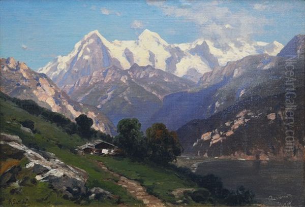 View From Beatenberg To Mount Jungfrau Oil Painting by Ascan Lutteroth