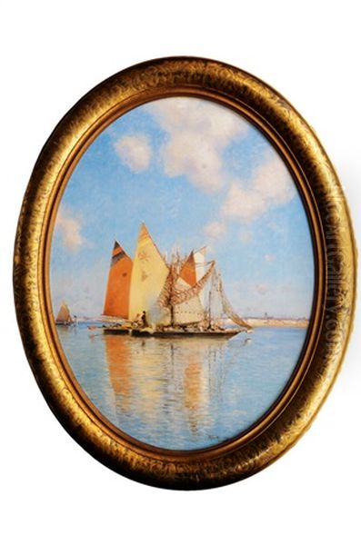 Fisherboats In The Venice Lagoon Oil Painting by Ascan Lutteroth