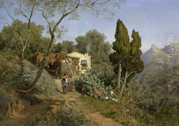 Sudfranzosische Landschaft Bei Menton An Der Cote D'azur Oil Painting by Ascan Lutteroth