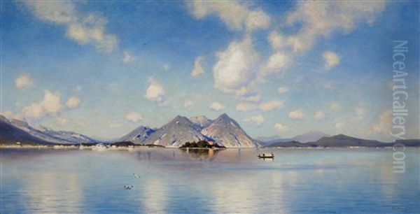 Ruhiger Sommertag Am Lago Maggiore Mit Blick Auf Die Isola Bella Oil Painting by Ascan Lutteroth