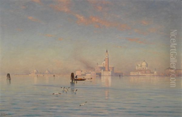 Bacino Di San Marco Mit Blick Auf San Giorgio Maggiore Und Santa Maria Della Salute Oil Painting by Ascan Lutteroth