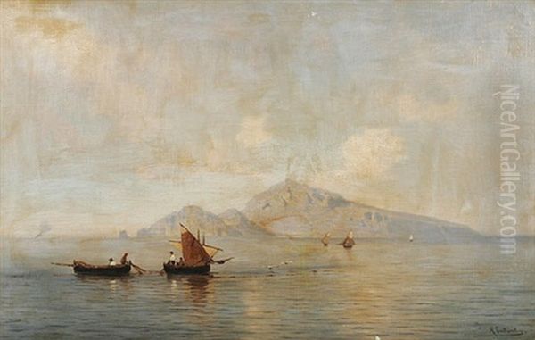 Blick Auf Capri Mit Den Faraglioni-felsen Oil Painting by Ascan Lutteroth