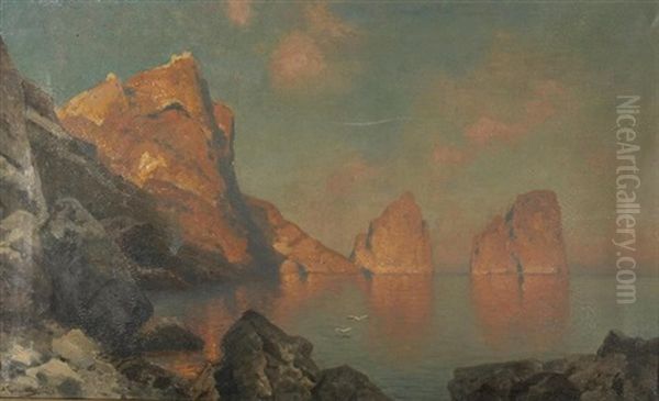 Rote Felsen Bei Capri Oil Painting by Ascan Lutteroth