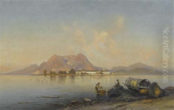 Oberitalienischer See Mit Insel Oil Painting by Ascan Lutteroth