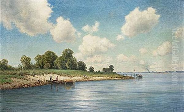 Sommarlandskap Med Figurer Vid Strand Oil Painting by Ascan Lutteroth